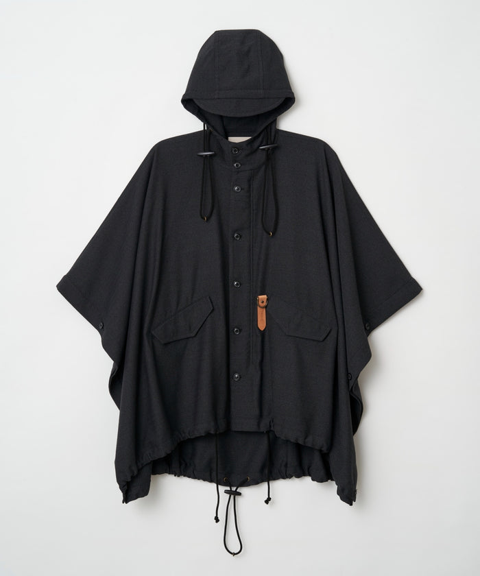 TROVE / PONCHO HOODED COAT / HERRINGBONE CHARCOAL